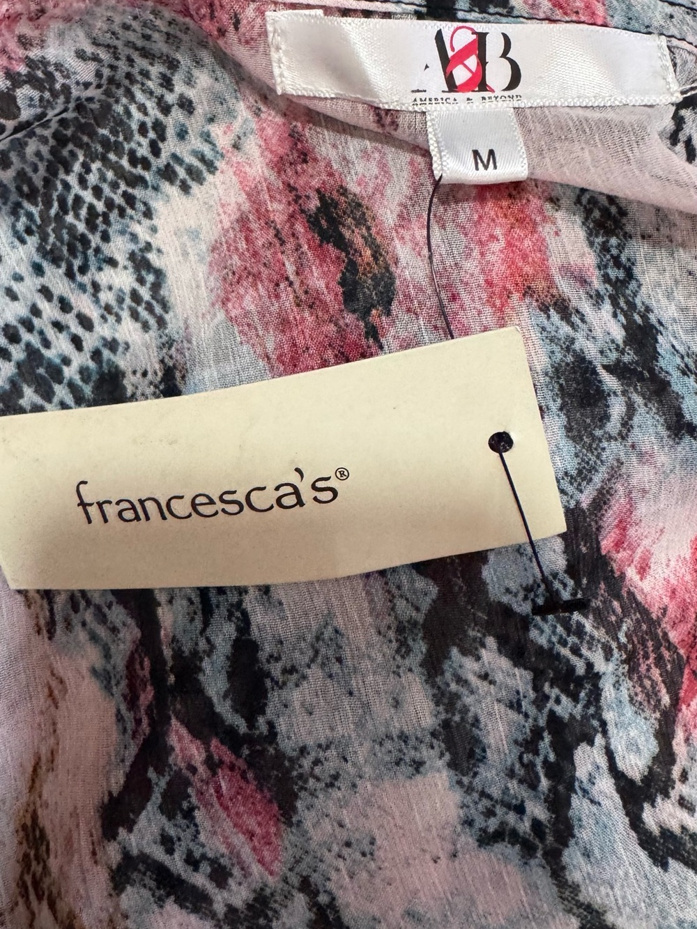 NWT Francesca's Collections Blush & Black Snake-Print Sheer Duster - Picture 3 of 12